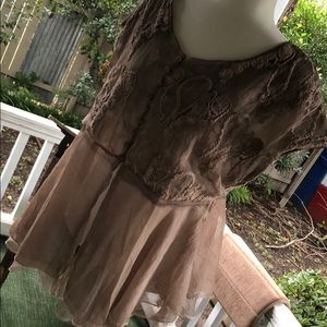 Pretty angel neutral tan layered chiffon blouse